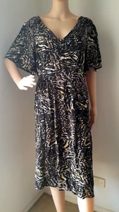 AVELLA CHRISSIE Black yellow brown Leopard Print Midi Dress Plus Size 18 - Picture 1 of 4