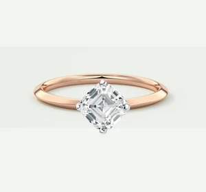 Anillo de diamantes cultivados creado en laboratorio F/VS Asscher torneado de 3/4 quilates de oro rosa sólido de 14 quilates - Imagen 1 de 1