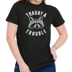 Trashy And Trouble Funny Raccoon Trash Panda Womens or Mens Crewneck T Shirt Tee - Picture 1 of 8