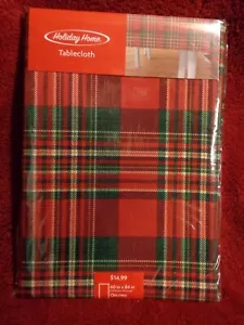NEW HOLIDAY HOME CHRISTMAS HOLIDAY PLAID RED & GREEN TABLECLOTH 60" X 84" OBLONG - Picture 1 of 8