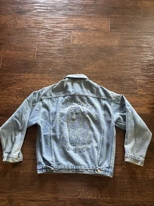 Vintage Tyca Denim Jacket Wolves Embossed The Pack Is Back Size Medium Blue - Picture 1 of 16