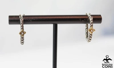 Barbara Bixby Floral 18k Yellow Gold Sterling Silver Hoop Dangle Earrings - Image 1 of 4