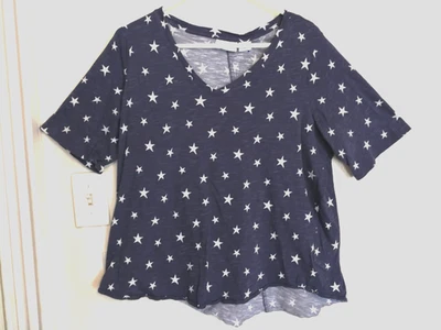 Женская рубашка Cynthia Rowley 1X Plus Stars сине-белая блузка топ короткий рукав - Изображение 1 из 4