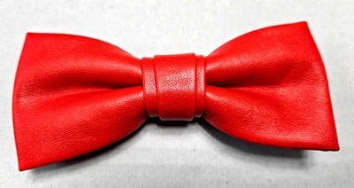 Bright Red Double Layered Adults Adjustable Faux Leather Pre-tied Bow Neck Tie - Image 1 of 4
