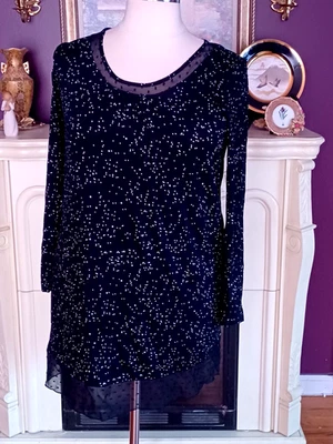 Camisón Ellen Tracy Blanco y Negro Volantes Parte Inferior Mangas Largas Talla L Nuevo con Etiquetas Foto 1 de 4