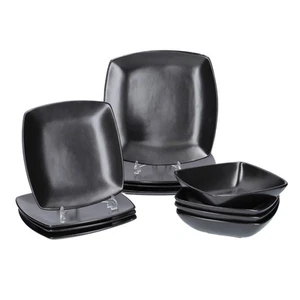 Creative Tops 12PC Dinner Set Black Bowls Plates Side Plates Ceramic Dinnerware - Picture 1 of 6