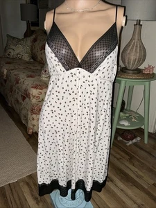 Camicia da notte Victorias Secret crema leopardata a pois nera orlo in pizzo babydoll taglia XL - Foto 1 di 11