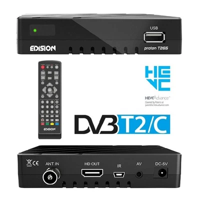 Edision Proton T265 Terrestrisch Kabel Receiver DVB-T2/C FullHD HDMI USB H.265 - Bild 1 von 4
