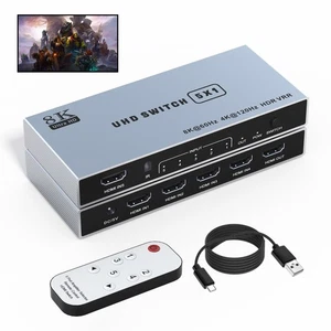 Switch HDMI 8K 5 in 1 Out 8K@60Hz 4K@120Hz, Sdoppiatore HDMI 2.1 con Telecomando IR... - Foto 1 di 8