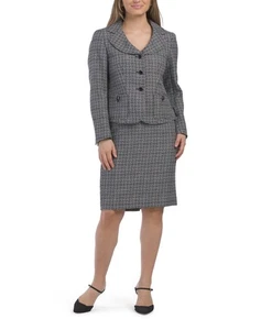 2 piece Career work office midi knee Plaid skirt suit Set L - Picture 1 of 2