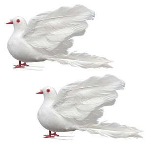 2pcs Small Flying White Feather Doves Artificial Simulation Foam Bird Ornamen... - Picture 1 of 9