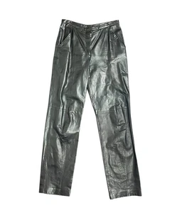 Pantalones De Colección Giorgio Armani Para Mujer 44 Cuero Negro Pierna Recta Forrados Bolsillos Usados en Excelente Condición - Imagen 1 de 3