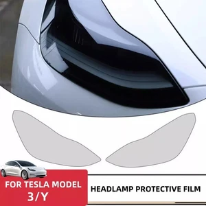 Front Headlights Clear Protection Film TPU Headlamp Overlays For Tesla Model 3/Y - Picture 1 of 7