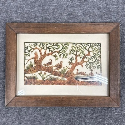 Vtg Signed Scherenschnitte Swans Ducks Tulips Folk Art Wendy Schultz Wubbels - Image 1 of 4