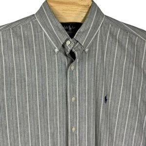 Camicia Ralph Lauren Blaire cotone uomo XL grigio a righe pony manica lunga bottoni - Foto 1 di 7