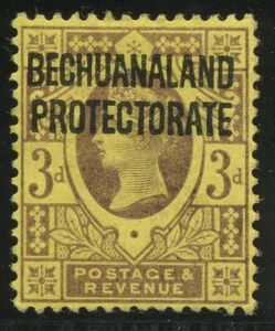 Bechuanaland 1897-1902 QV 3d púrpura sobre amarillo SG 63 como nuevo con bisagras MH EN MUY BUEN ESTADO - Imagen 1 de 2