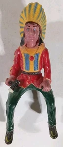 Vintage Hartplastik Spielzeug bemalt Indianer Indianer Reiter Häuptling - Bild 1 von 10