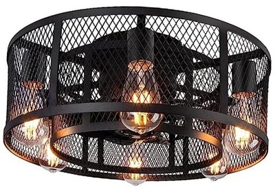  Cage Ceiling Fan with Light - 21'' Farmhouse Flush Mount Ceiling Fan Black - Image 1 of 4
