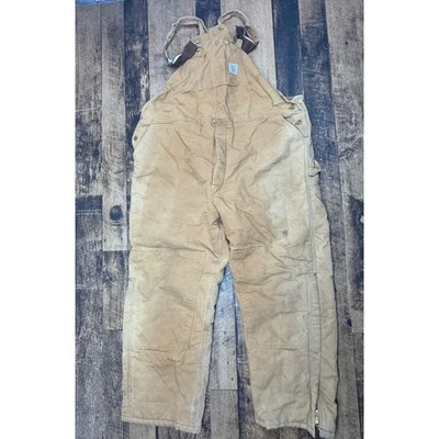 Carhartt Mens Insulated Bib Overalls Quilted Lined Tan Workwear Pants Size 52 - Image 1 of 4