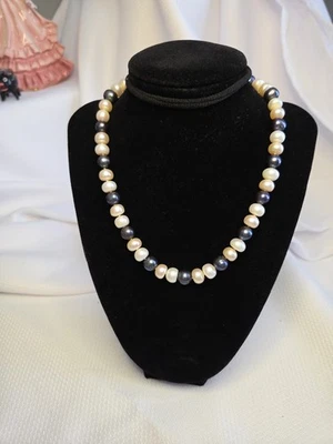 Faux Blue And White Pearl Necklace With Silver Clasp - Image 1 of 3