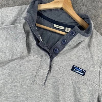 LL Bean свитер женщин XL серый кнопка насмешливый шеи пуловер 100% хлопок логотип нашивка - Изображение 1 из 4