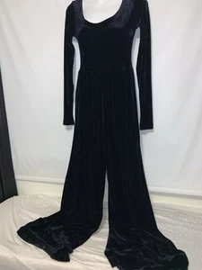 Vintage 90s Y2K Betsey Johnson Size Medium Black Velvet Jumpsuit Goth Whimsygoth - Picture 1 of 9
