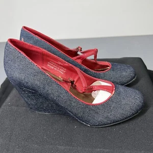 Coconuts Matisse Women’s 7 Denim Wedge Strippy Heel - Picture 1 of 15