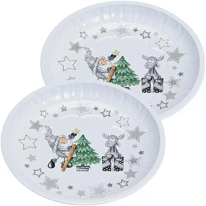 Plätzchenteller Blech Weihnachtsteller Elch & Nikolaus Teller 2er Set Ø 25 cm - Bild 1 von 1