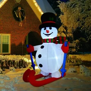 6 pies Navidad inflable muñeco de nieve esquí al aire libre, decoración de patio volado con luz LED - Imagen 1 de 5