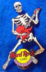 STOCKHOLM HALLOWEEN BOBBLE HEAD SKELETON GUITAR PLAYER 2003 Hard Rock Cafe PIN - Picture 1 of 1