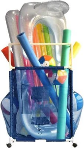 Rolling Pool Noodle Storage Organizer Bin, Medium, Blue/White - Picture 1 of 8