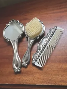 3-Pc Dresser Set Silver Mirror Comb Brush International Silver Co Silver Plate - Picture 1 of 15