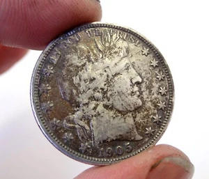 ESTATE FIND!!! VF - VF+ 1905 S BARBER LIBERTY SILVER HALF DOLLAR Heavy Toning - Picture 1 of 11