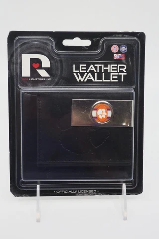 Clemson Tigers Embossed Paw Print Black Leather Tri-Fold Wallet + Money Clip NEW Cover