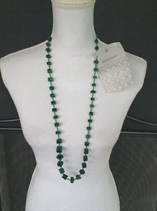 Perlenkette Boho Hippie Statement Vintage Nachlass grüner Stein Weltmarkt - Bild 1 von 7