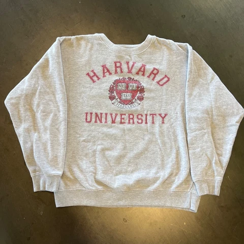 Vintage Harvard Crimson Sweatshirt Mens XL Gray Ivy Leage Heavy Cotton Crewneck Cover