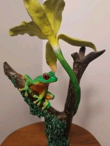 Escultura de orquídea con flor de rana de bronce de colección firmada Lind ~ 6" de alto - Imagen 1 de 10