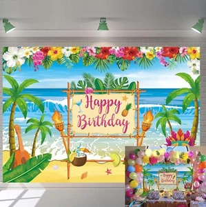 Summer Hawaiian Birthday Backdrop for Aloha Luau Party Decorations Banner Haw... - Picture 1 of 9