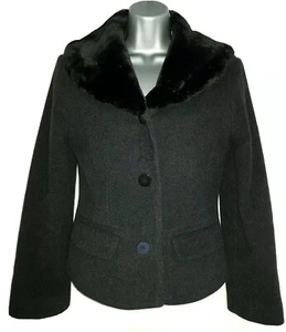 DANIELA ROMANI Womens Grey Wool/Cashmere Blend Faux-fur Peacoat Jacket.Size UK 8 - Picture 1 of 12
