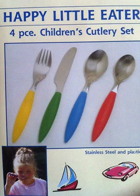 Kinderbesteck 4-teilig Edelstahl mit Kunstoffgriffen - Bild 1 von 2