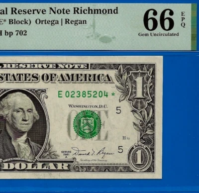 1988A $1 Federal Reserve Note PMG 66EPQ - Richmond Mule Star - Image 1 of 3