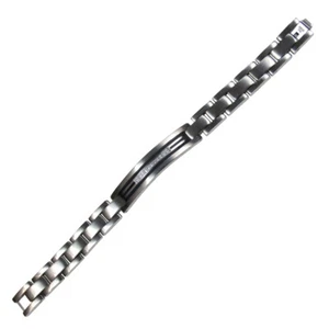 Men's Stainless Steel Satin Bracelet with Black and CZ Accents - Picture 1 of 3
