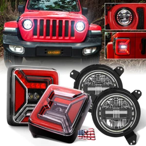 2018-2024 for Jeep Wrangler JL JLU Combo 9" Led Halo Headlights & Red Tail Light - Picture 1 of 12