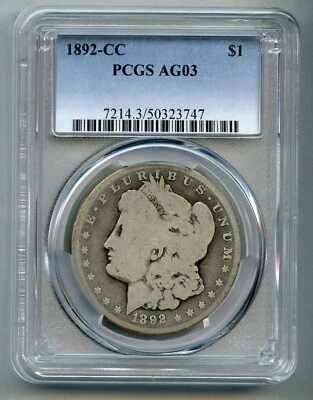 1892 CC Morgan Silver Dollar PCGS AG 3 - Image 1 of 4