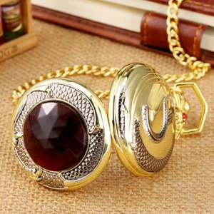 Vintage Style Gold Case Dragon Quartz Pocket Watch with 30CM Chain for Women Men - Picture 1 of 9