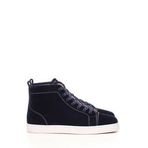 Christian Louboutin 850 $ marineblau Samt Louis Orlato hohe flache Sneakers - Bild 1 von 9