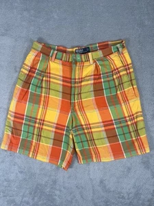 Polo Ralph Lauren uomo 35 Tyler corta arancione verde giallo quadri plissettata flanella - Foto 1 di 9
