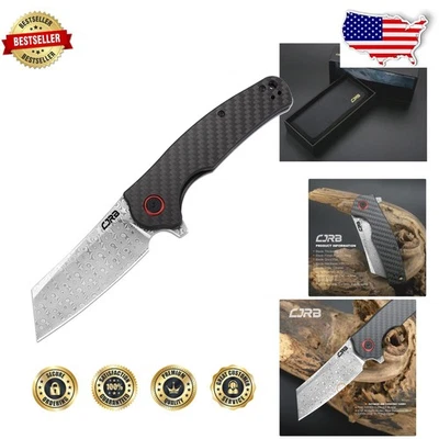 Faca dobrável CJRB Crag, lâmina rosa Damasco 3,43", cabo de fibra de carbono - Imagem 1 de 4