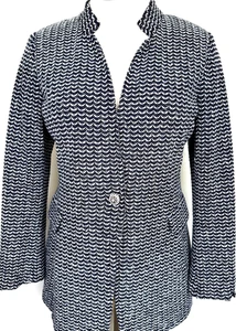Bonita Chaqueta Larga St.John Azul Marino Blanco Estampado Texturizado Talla 16 - Imagen 1 de 4