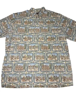 Reyn Spooner Shirt Mens 2XL Hawaiian Aloha Button Front Camp Art of Eddy Y Print - Picture 1 of 6